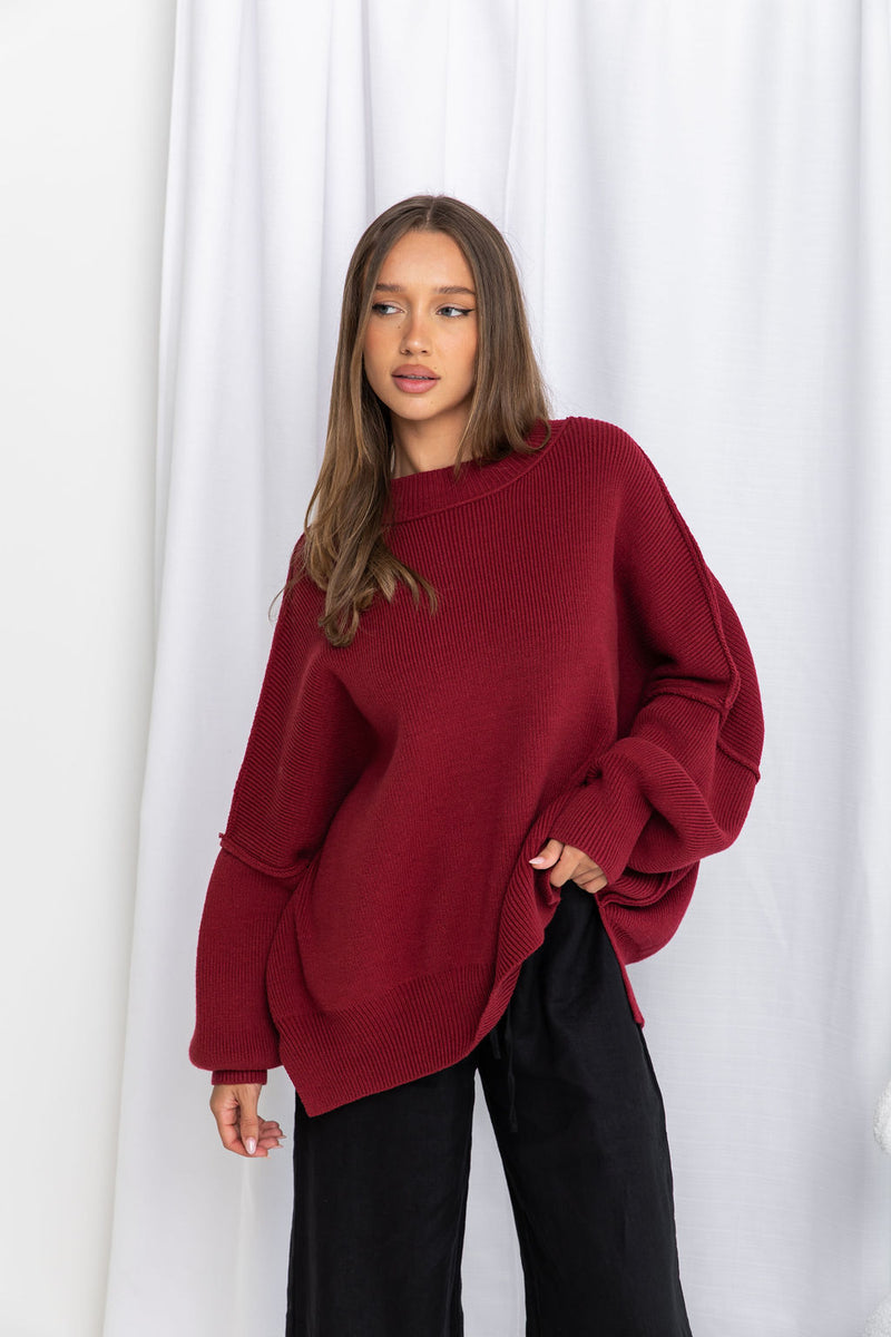 Dulcie Knit Top - Burgundy - The Self Styler