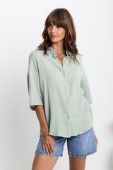 Theia Cotton Shirt - Sage Green - The Self Styler