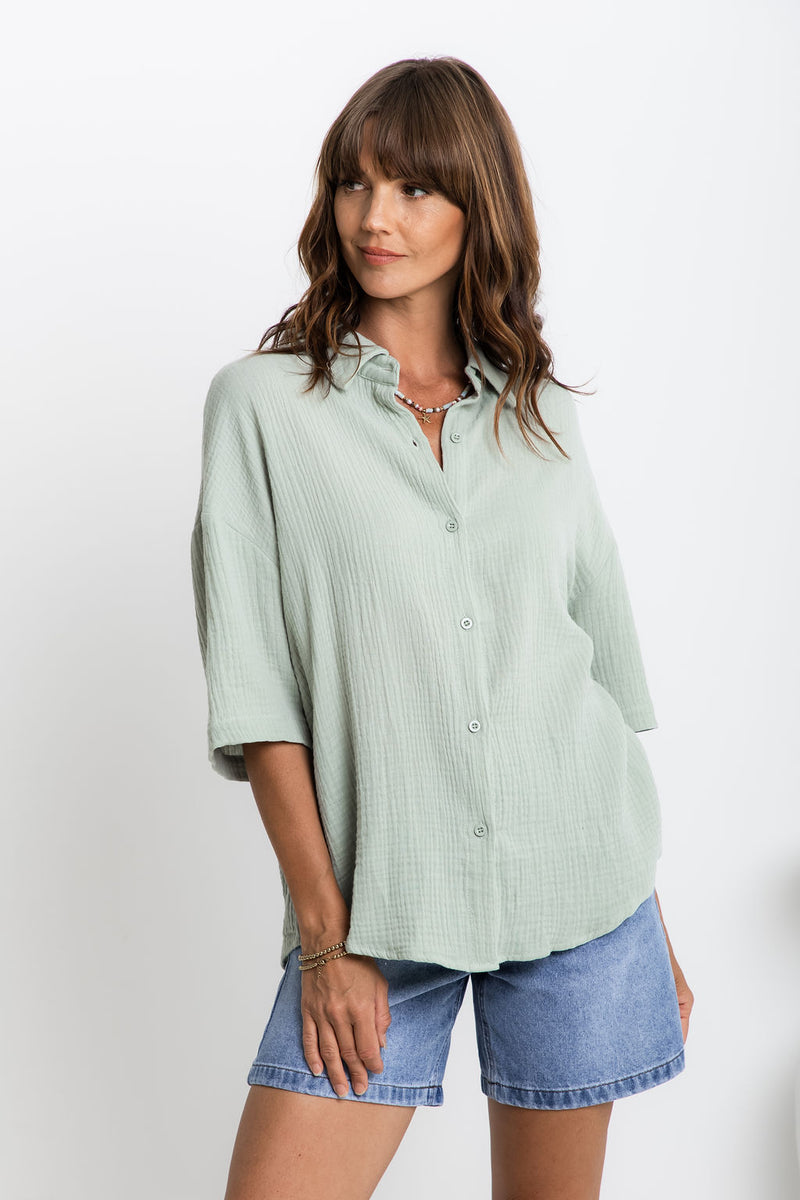 Theia Cotton Shirt - Sage Green - The Self Styler