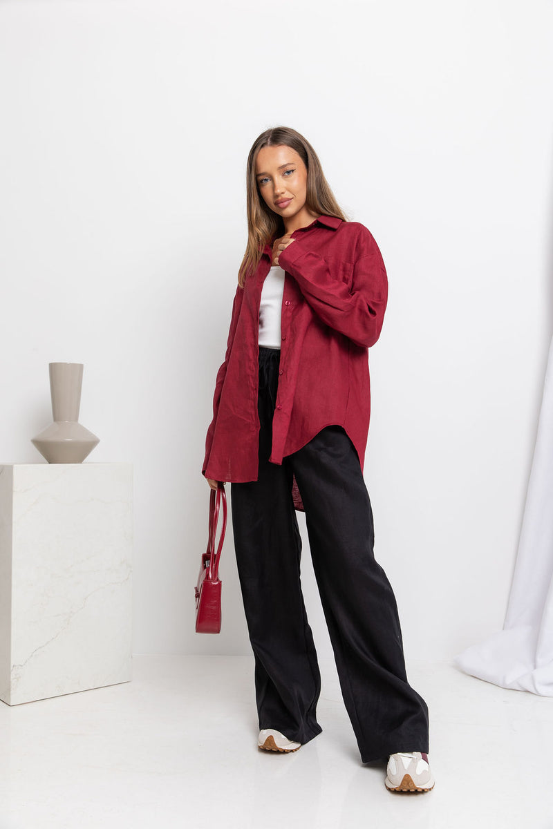 Archie Relaxed-Fit Linen Shirt - Burgundy - The Self Styler
