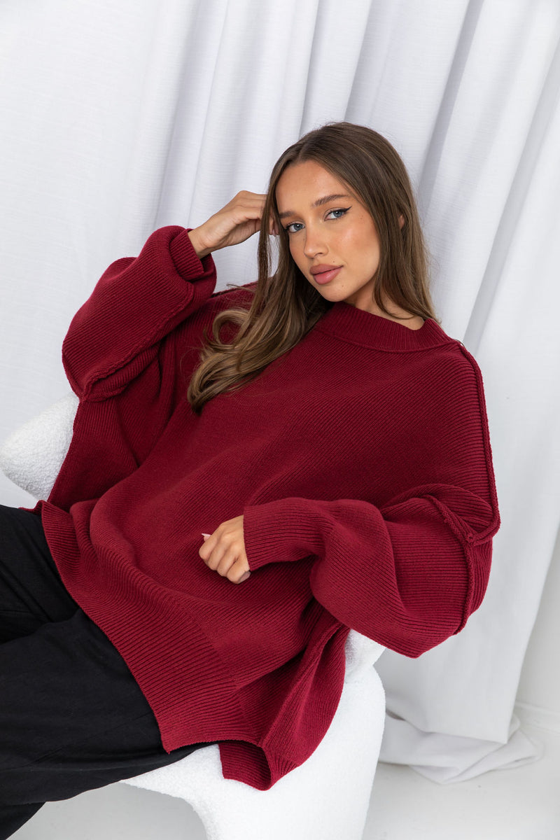 Dulcie Knit Top - Burgundy - The Self Styler