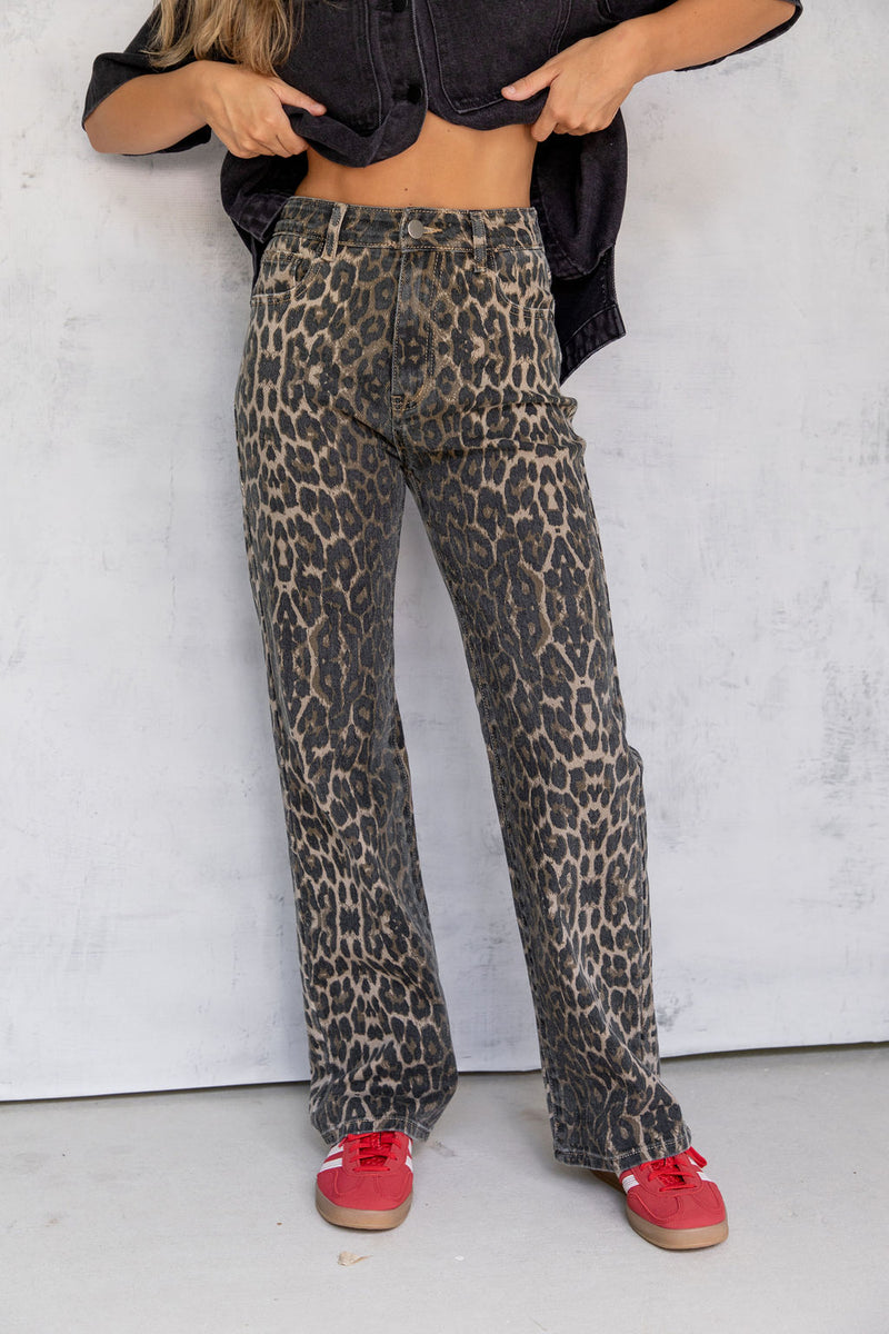 Remi High-Rise Wide-Leg Denim Jeans - Leopard Print - The Self Styler - The Self Styler