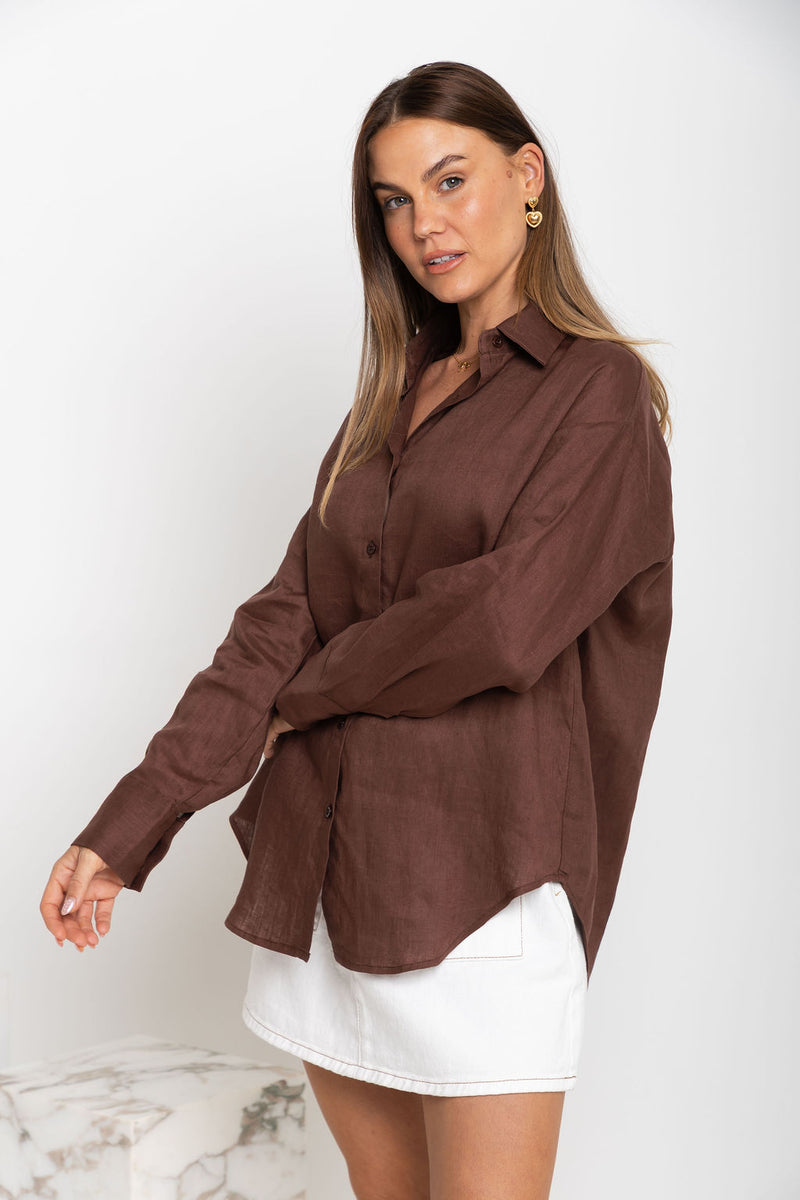 Archie Relaxed-Fit Linen Shirt - Chocolate – The Self Styler