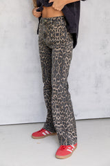 Remi High-Rise Wide-Leg Denim Jeans - Leopard Print - The Self Styler - The Self Styler