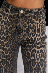Remi High-Rise Wide-Leg Denim Jeans - Leopard Print - The Self Styler - The Self Styler