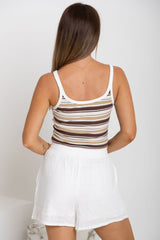 Elki Ribbed Tank Top - Cream Choc Stripe - The Self Styler