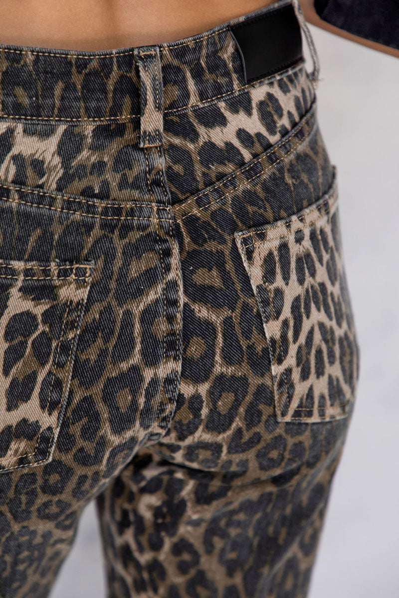 Remi High-Rise Wide-Leg Denim Jeans - Leopard Print - The Self Styler - The Self Styler