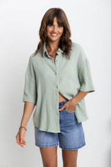 Theia Cotton Shirt - Sage Green - The Self Styler