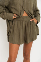 Riley Shorts - Olive Green Pinstripe - The Self Styler