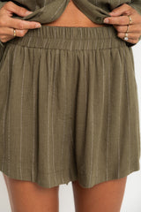 Riley Shorts - Olive Green Pinstripe - The Self Styler