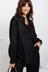 Archie Relaxed-Fit Linen Shirt - Black - The Self Styler