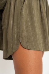 Riley Shorts - Olive Green Pinstripe - The Self Styler