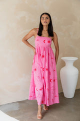 Bettina Maxi Dress - Palm Print - Pink - The Self Styler