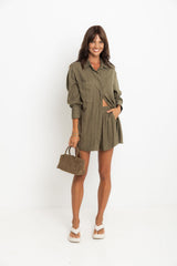 Riley Shorts - Olive Green Pinstripe - The Self Styler