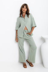 Theia Cotton Shirt - Sage Green - The Self Styler