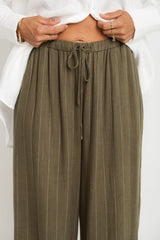 Sloane Straight-Leg Pants - Olive Green Pinstripe - The Self Styler