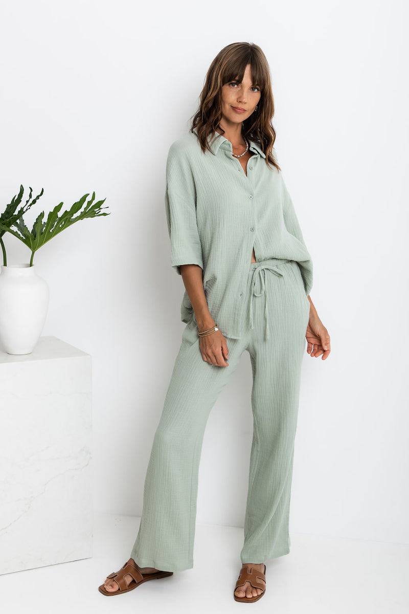 Zulu Cotton Pants - Sage Green - The Self Styler
