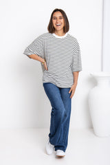 Tessa Boxy-Fit Tee - White and Black Stripe - The Self Styler