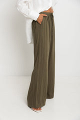 Sloane Straight-Leg Pants - Olive Green Pinstripe - The Self Styler