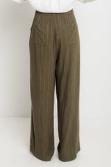 Sloane Straight-Leg Pants - Olive Green Pinstripe - The Self Styler