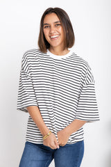Tessa Boxy-Fit Tee - White and Black Stripe - The Self Styler