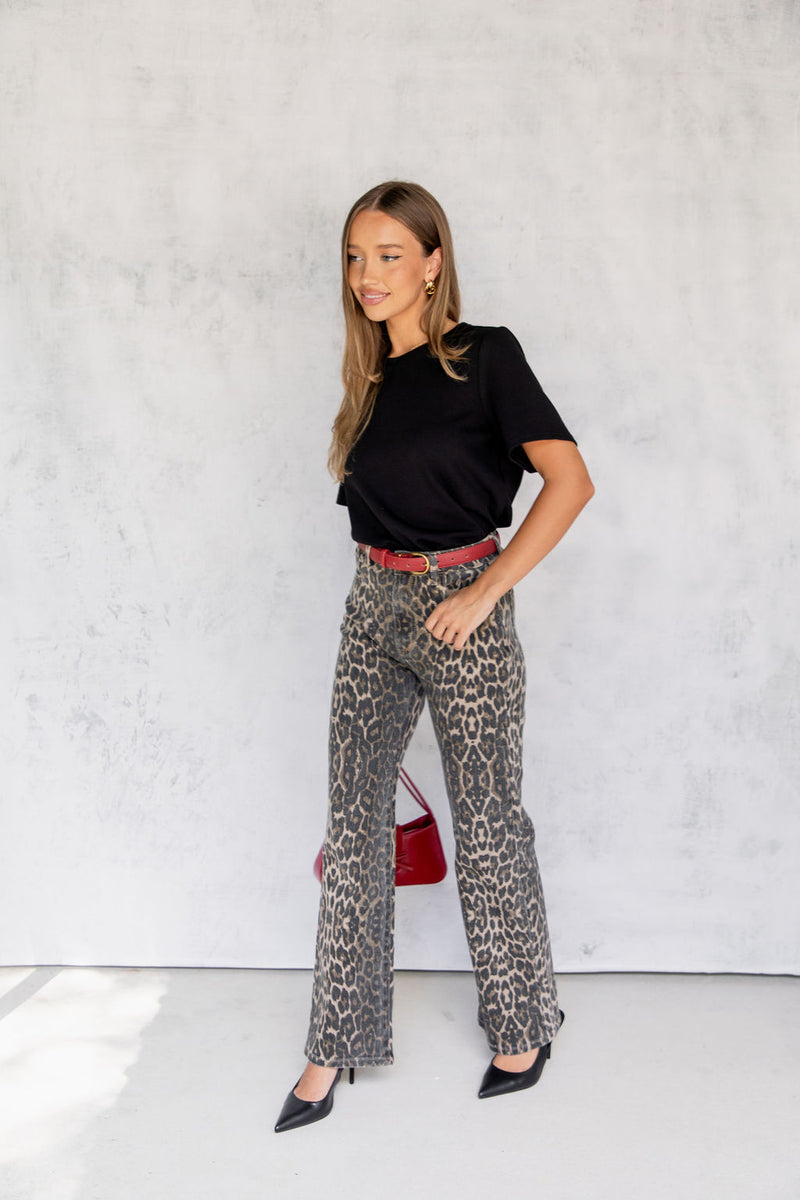 Remi High-Rise Wide-Leg Denim Jeans - Leopard Print - The Self Styler - The Self Styler