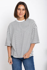 Tessa Boxy-Fit Tee - White and Black Stripe - The Self Styler