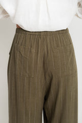 Sloane Straight-Leg Pants - Olive Green Pinstripe - The Self Styler