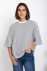 Tessa Boxy-Fit Tee - White and Black Stripe - The Self Styler