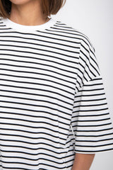 Tessa Boxy-Fit Tee - White and Black Stripe - The Self Styler
