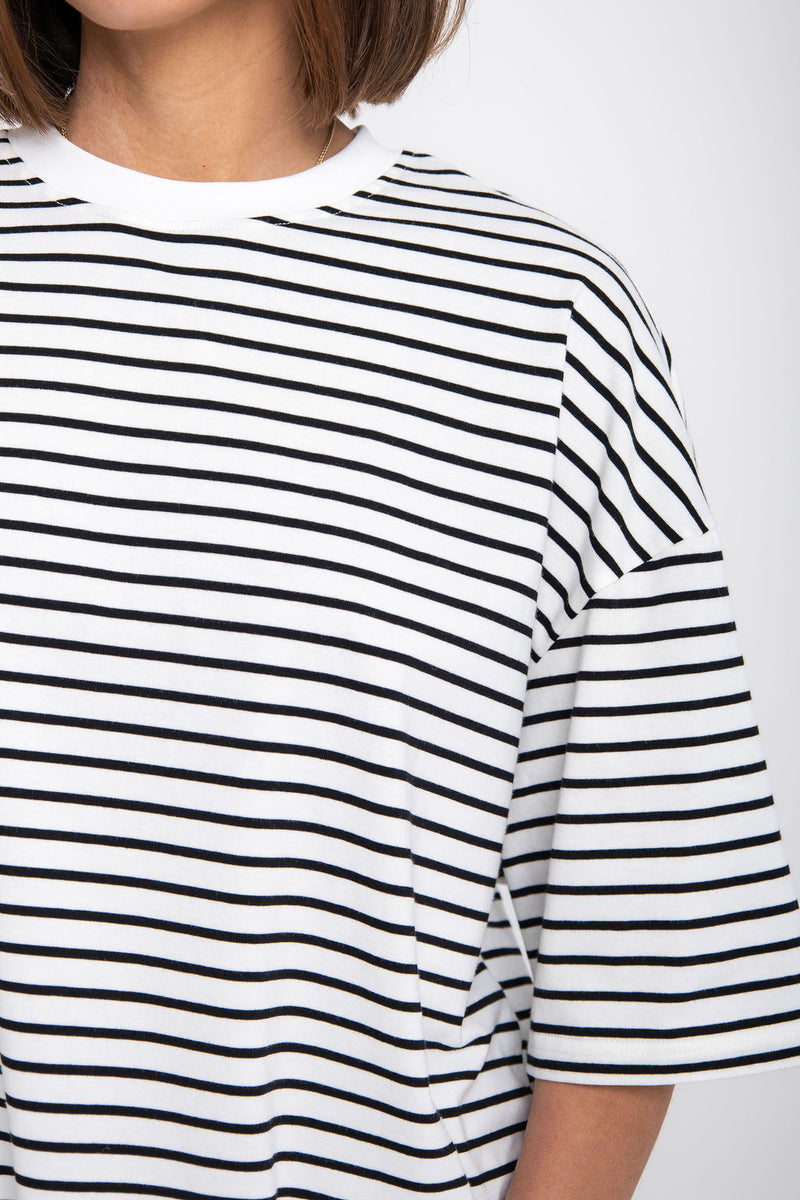 Tessa Boxy-Fit Tee - White and Black Stripe - The Self Styler