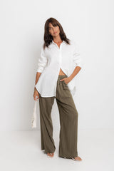 Sloane Straight-Leg Pants - Olive Green Pinstripe - The Self Styler