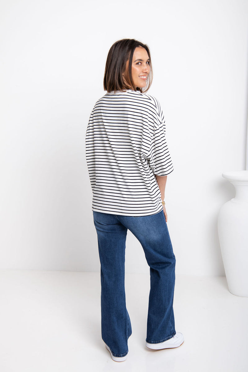 Tessa Boxy-Fit Tee - White and Black Stripe - The Self Styler