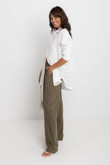 Sloane Straight-Leg Pants - Olive Green Pinstripe - The Self Styler