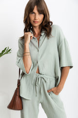 Theia Cotton Shirt - Sage Green - The Self Styler