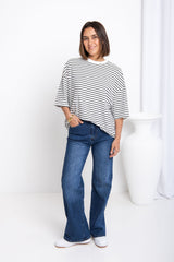 Tessa Boxy-Fit Tee - White and Black Stripe - The Self Styler