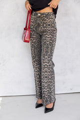 Remi High-Rise Wide-Leg Denim Jeans - Leopard Print - The Self Styler - The Self Styler