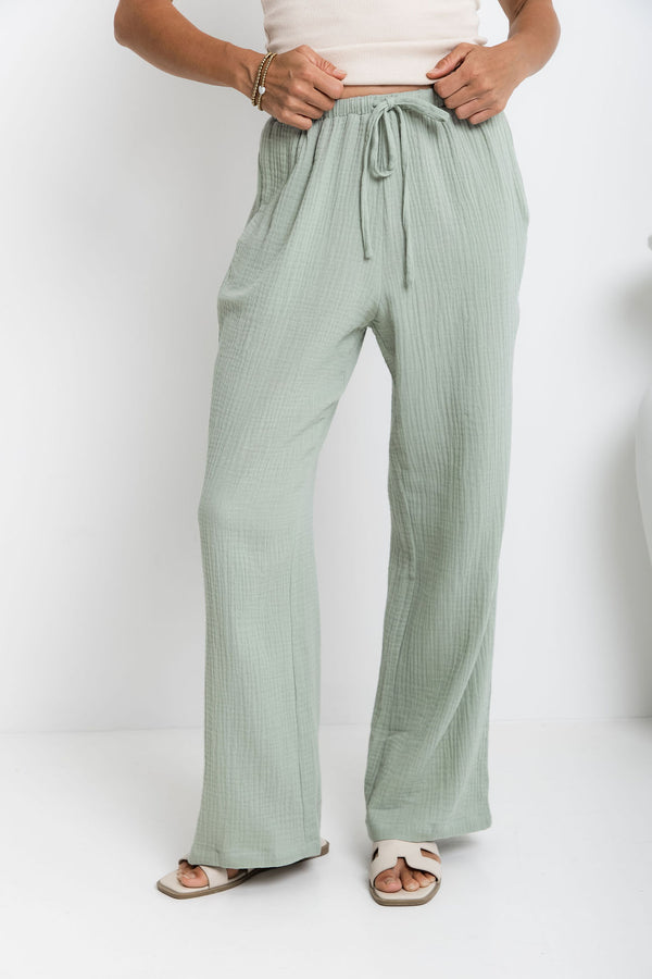 Zulu Cotton Pants - Sage Green - The Self Styler