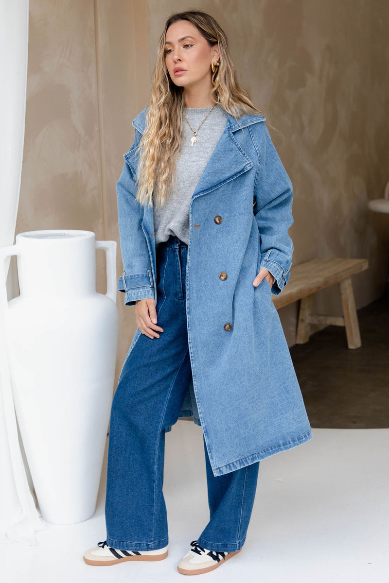 Suki Denim Trench Coat Blue The Self Styler