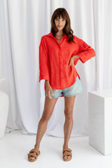 Ainslie Linen Shirt - Red Pinstripe - The Self Styler