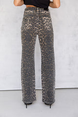 Remi High-Rise Wide-Leg Denim Jeans - Leopard Print - The Self Styler - The Self Styler