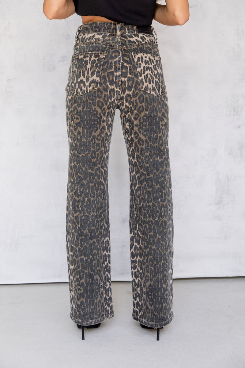 Remi High-Rise Wide-Leg Denim Jeans - Leopard Print - The Self Styler - The Self Styler