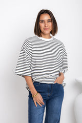 Tessa Boxy-Fit Tee - White and Black Stripe - The Self Styler