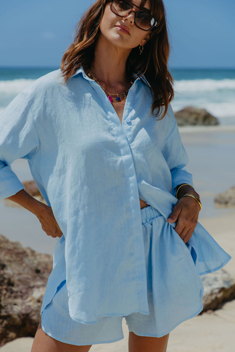 Ada Relaxed-Fit Linen Shirt - Blue - The Self Styler