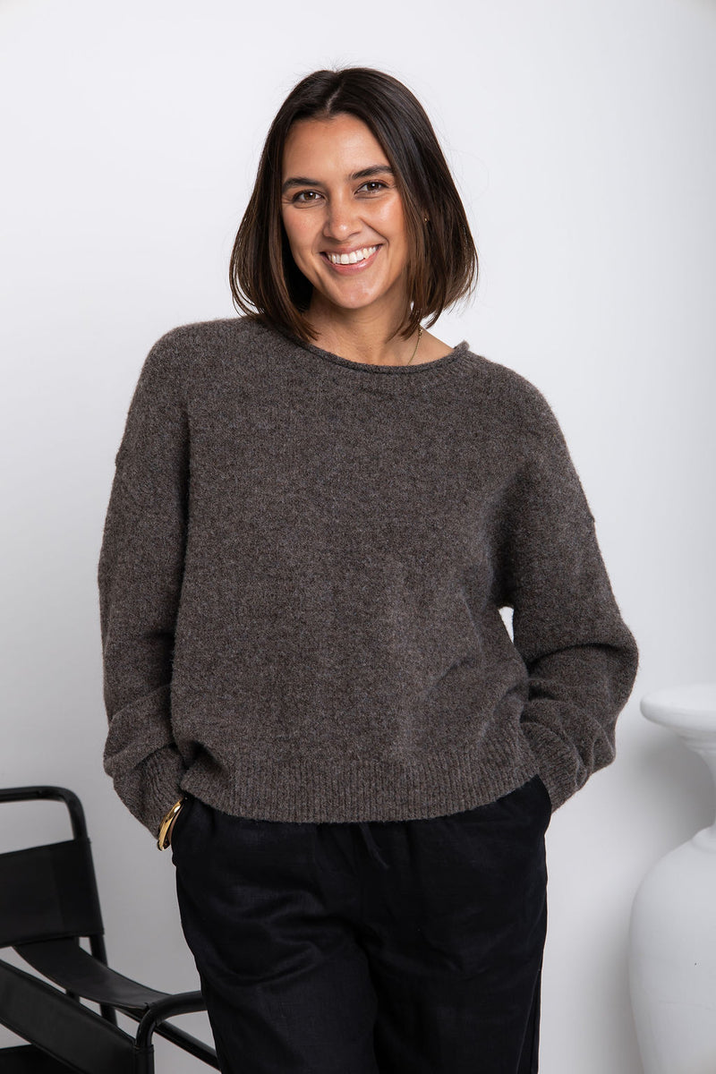 James Knit Jumper - Choc Marle - The Self Styler