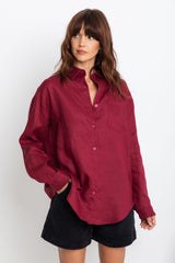 Archie Relaxed-Fit Linen Shirt - Burgundy - The Self Styler