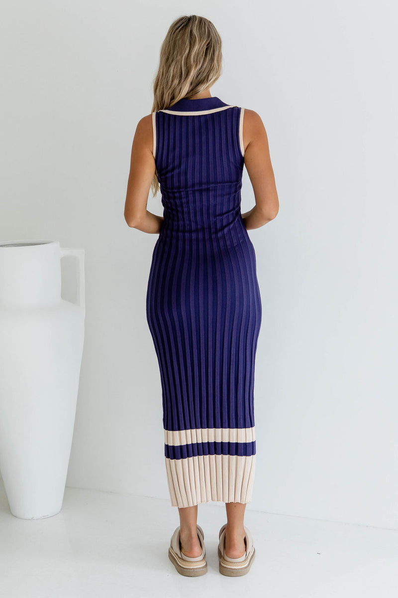 Harlow Knit Maxi Dress - Navy - The Self Styler
