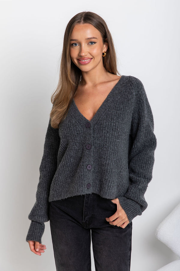 Ariana Knit Cardigan - Charcoal - The Self Styler