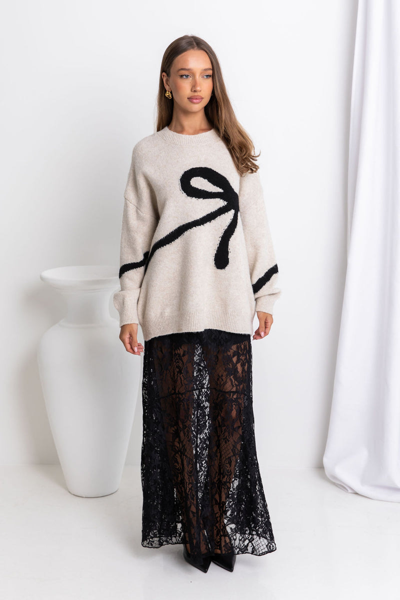 Sadie Bow Knit - Oat - The Self Styler