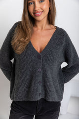 Ariana Knit Cardigan - Charcoal - The Self Styler